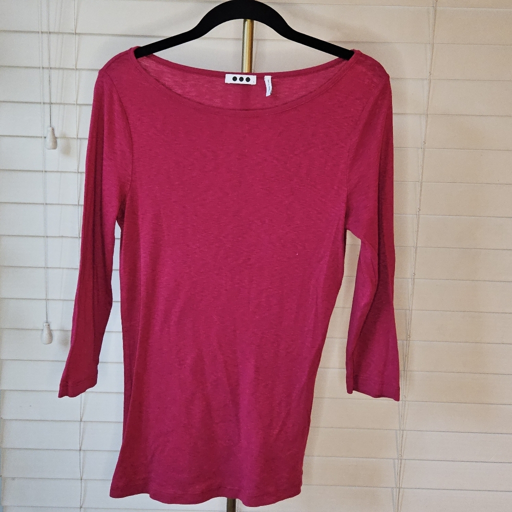Three Dots Magenta Pink 3/4 Sleeve Boat Neck Tee Shirt Top
